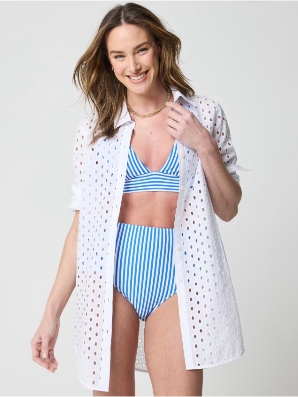 NEW J. Crew 100% cotton eyelet button-up pool beach cover-up white CT543 $128 L